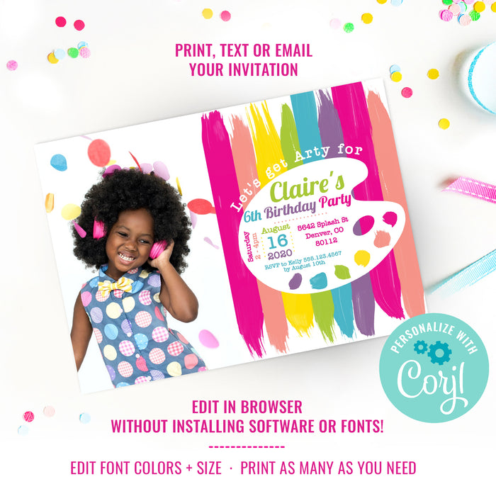 Rainbow Art Party Photo Invitation