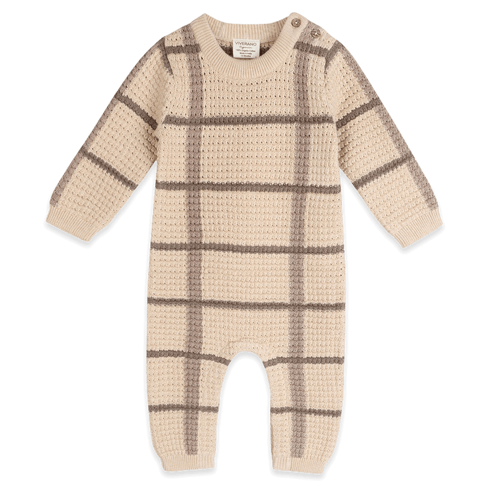 Ashton Textured Check Knit Baby Jumpsuit, Organic Cotton