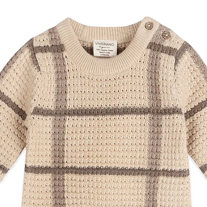 Organic Cotton Ashton Textured Check Knit Baby Jumpsuit, Detail