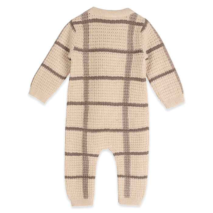 Organic Cotton Ashton Textured Check Knit Baby Jumpsuit, Back