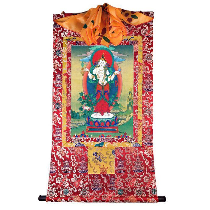 Chenrezig - Padmapani - Tibetan thangka painting, detailed view
