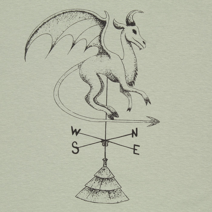 Close up of Batsto (Jersey Devil) T-Shirt in sage green