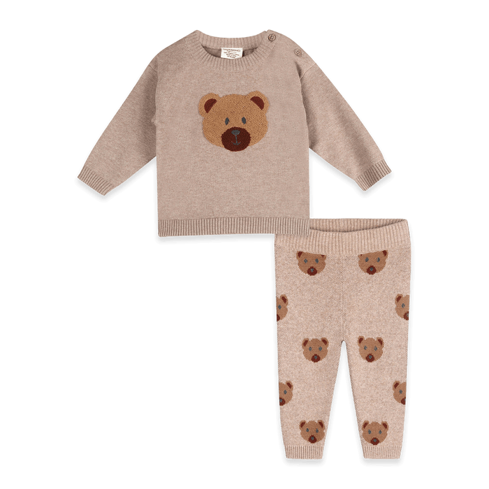 Bear Knit Baby Pullover and Pant Set, Organic Cotton