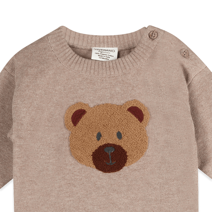 Organic Cotton Bear Knit Baby Pullover and Pant Set, Detail