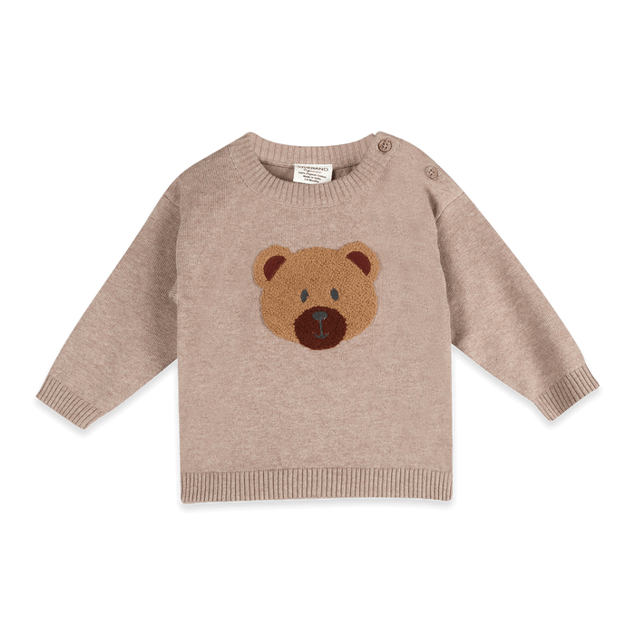 Organic Cotton Bear Knit Baby Pullover and Pant Set, Front