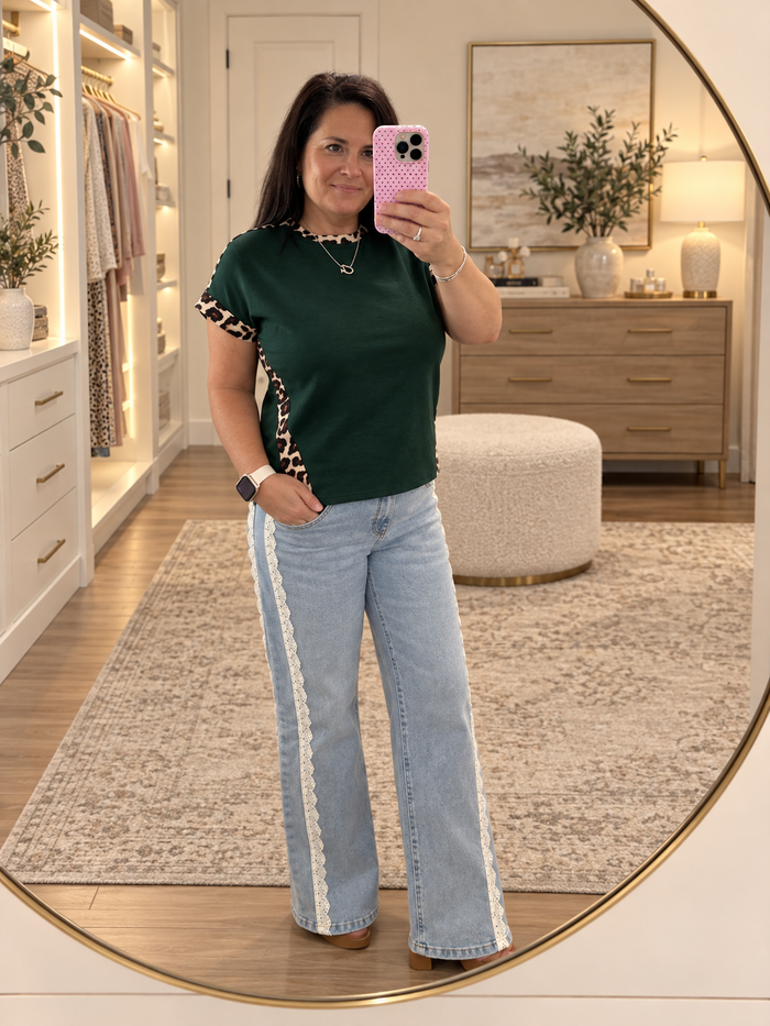 Beau Blue Lace Trim Casual Full-Length Regular Fit Jeans