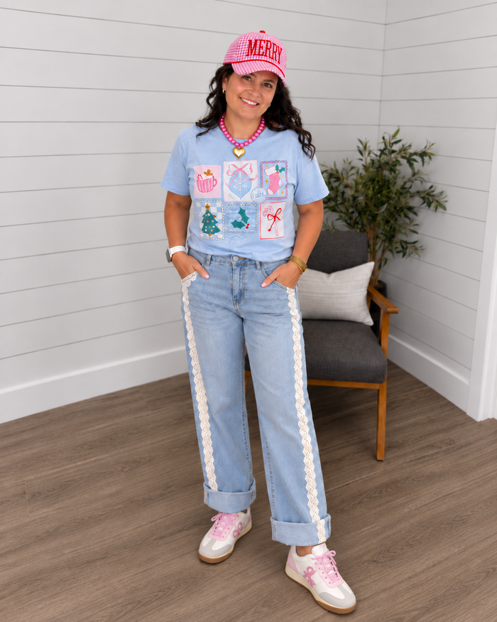 Beau Blue Lace Trim Casual Full-Length Regular Fit Jeans