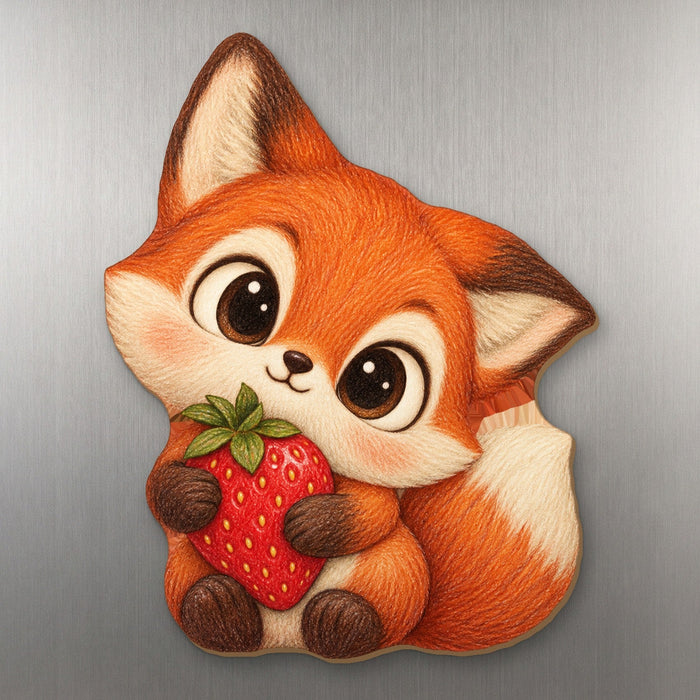 Berry Best Fox wood magnet M217 on a stainless steel fridge, made in USA
