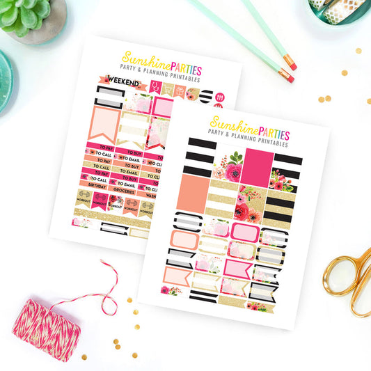 Black, White & Gold Glitter Planner Stickers | Organizer Planner Stickers