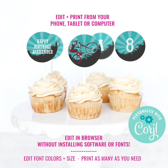 BMX Party Cupcake Toppers