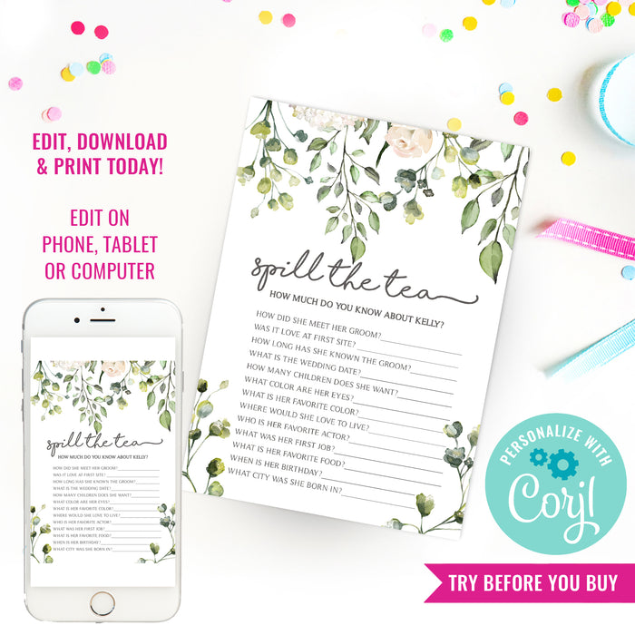 Bridal Shower High Tea Party Game