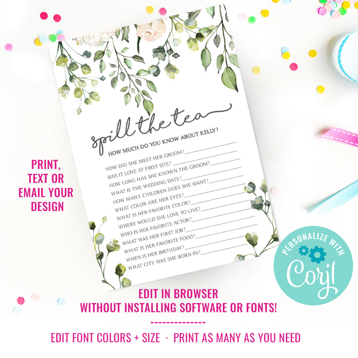 Bridal Shower High Tea Party Game