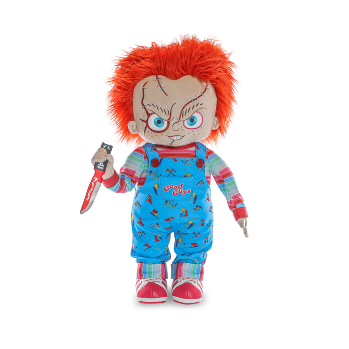 Life-size plush of Evil Chucky from Bride of Chucky, 30-inch plush toy by Chucky featuring detailed doll design.
