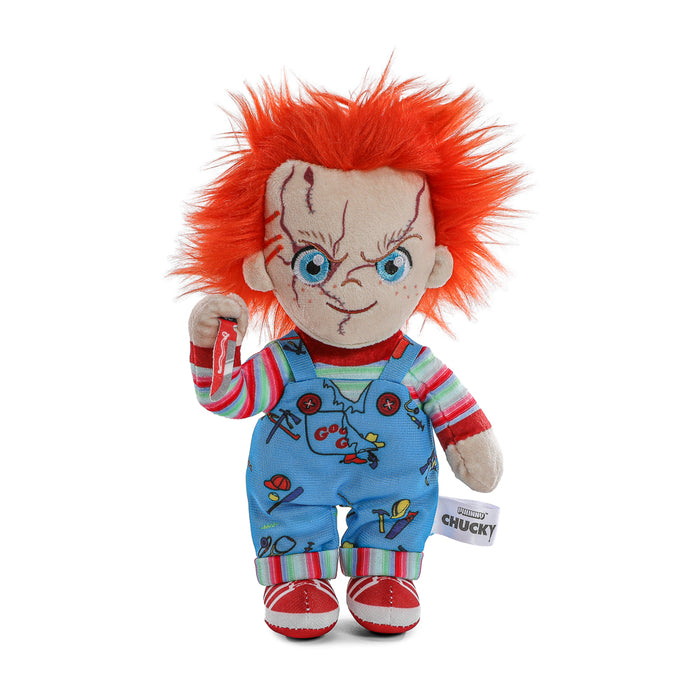 Evil Chucky Phunny plush from Bride of Chucky standing in box, featuring detailed plush of the horror character in collectible packaging.