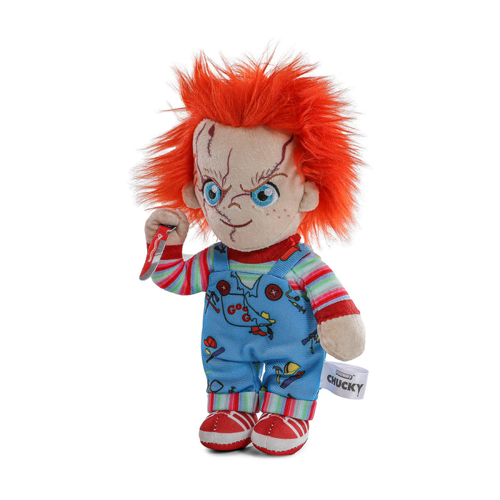 Bride of Chucky Evil Chucky and Tiffany plush dolls in box, soft Phunny plush toys from the Chucky horror movie series.