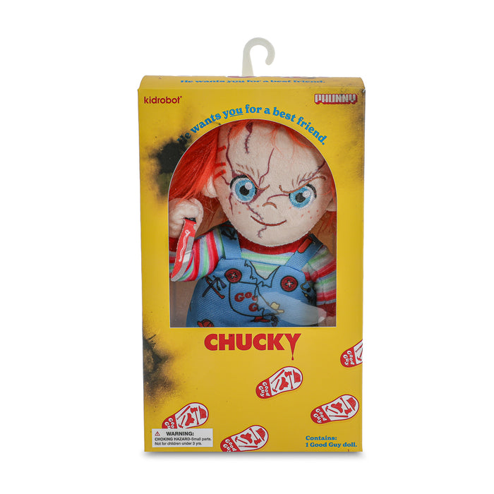 Bride of Chucky evil Chucky and Tiffany plush toys in a box, featuring detailed plush figures from the Chucky horror franchise.