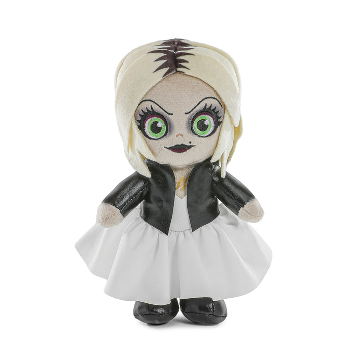 Bride of Chucky Tiffany Phunny plush standing in box, soft collectible plush toy from the Chucky horror movie series.