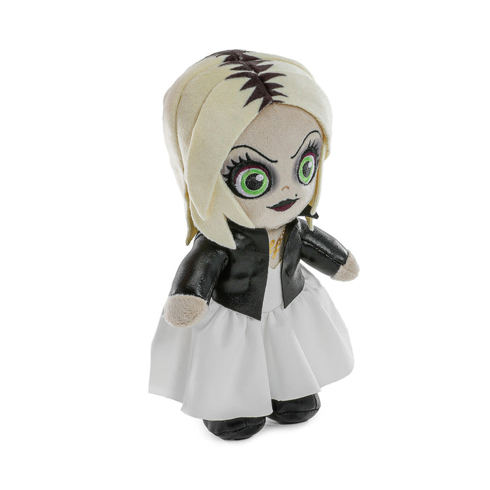 Bride of Chucky Tiffany and Evil Chucky Phunny plush dolls standing in box, collectible Chucky-themed plush toys.