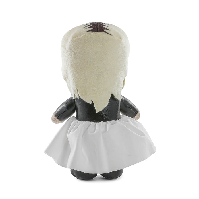 Bride of Chucky Tiffany plush toy by Chucky, standing in box, featuring detailed embroidered features and soft fabric.