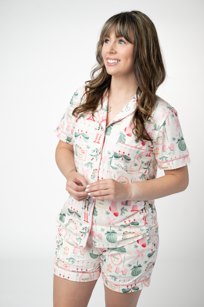Brooke Top and Shorts Pajama Set - Pink Pine Noel
