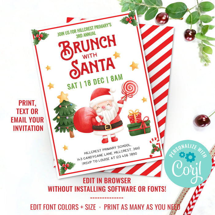 Brunch with Santa Invitation | Christmas Party Invite | Breakfast Christmas Party