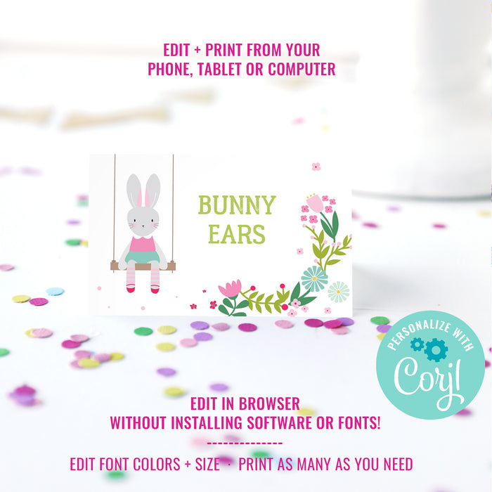 Bunny Birthday Party Food Labels | Floral Bunny Rabbit Party Buffet Tent Cards