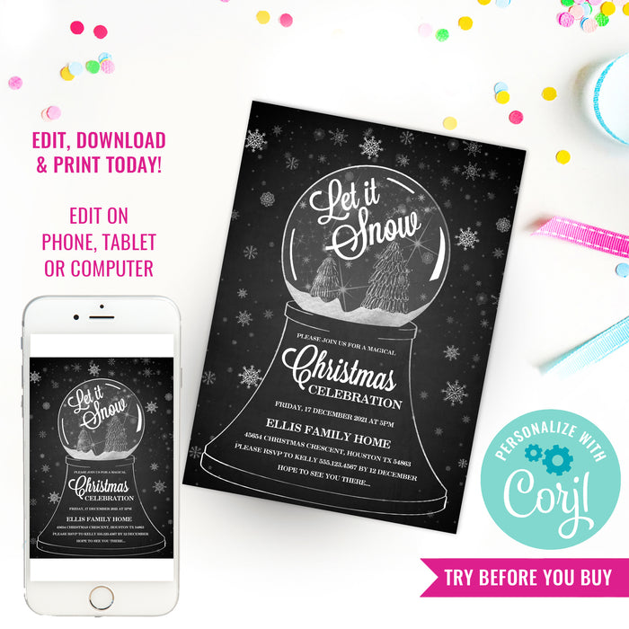 Chalkboard Let It Snow Christmas Invitation