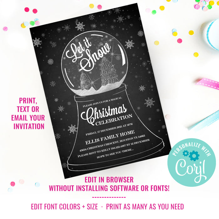 Chalkboard Let It Snow Christmas Invitation