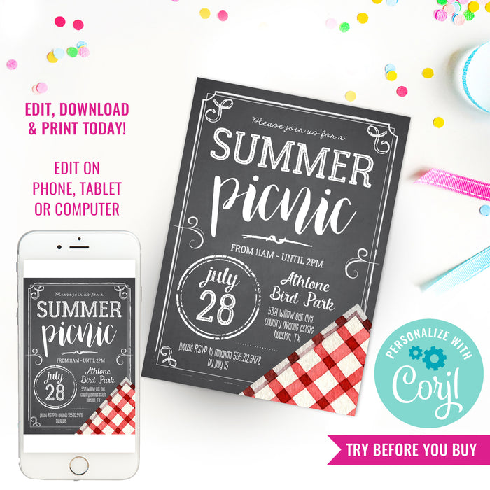Chalkboard Summer Picnic Invitation