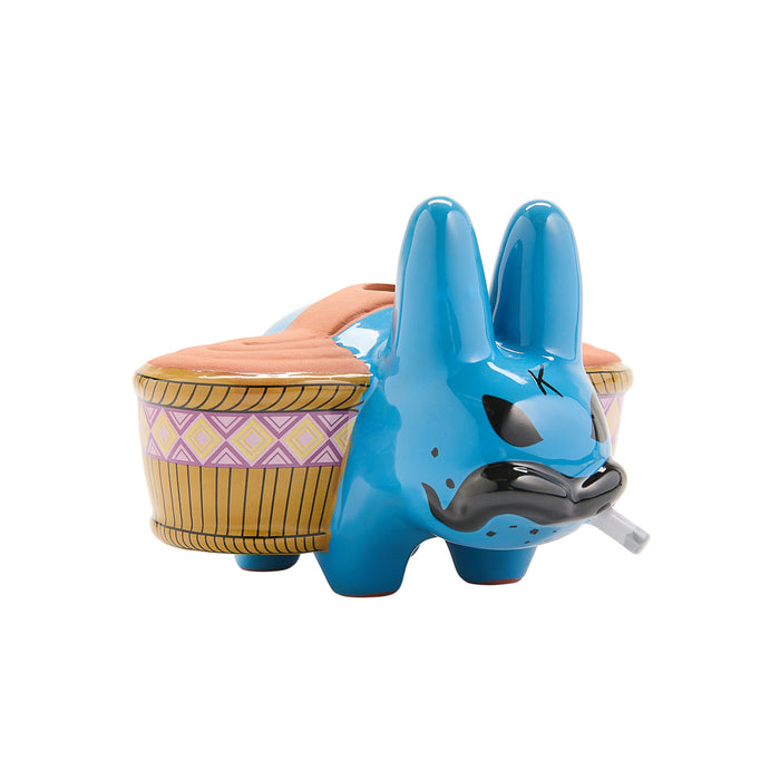Chia Pet Smorkin’ Labbit in Cool Blue edition with chia sprouting on terracotta statue, limited edition Kidrobot exclusive.