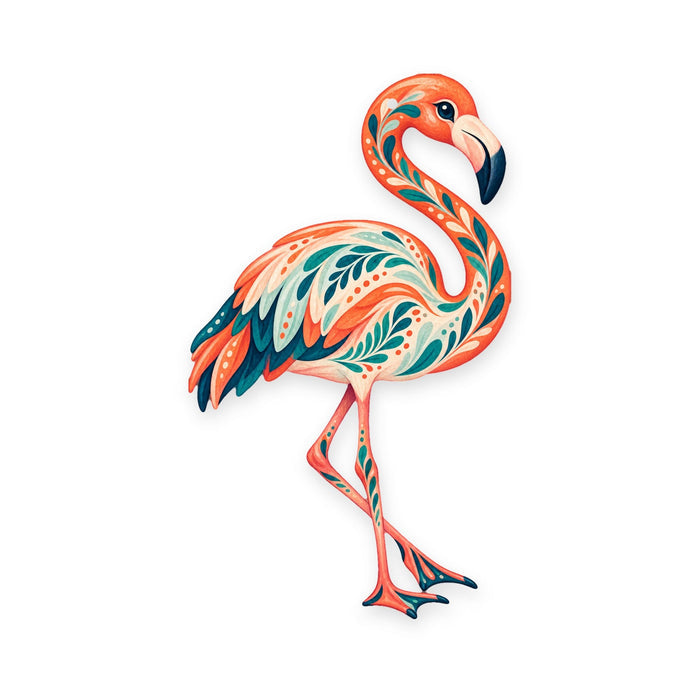 Chilean Flamingo folk art ornament O521 on white, laser-cut maple wood, made in USA
