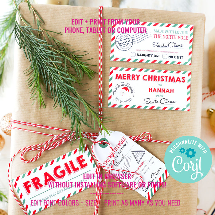 Christmas Santa Gift Tags - Printable Santa Gift Tags - Christmas Labels and Tags