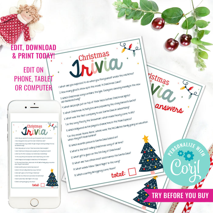 Christmas Trivia Game | Fun Christmas Printable Game | Christmas Holiday Family Game