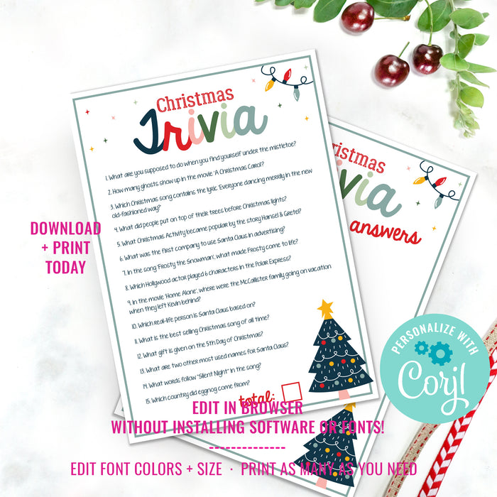 Christmas Trivia Game | Fun Christmas Printable Game | Christmas Holiday Family Game