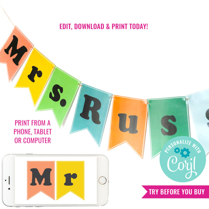 Classroom Teacher Name Banner | Editable Classroom Banner | Printable Back To School Decor For Teachers