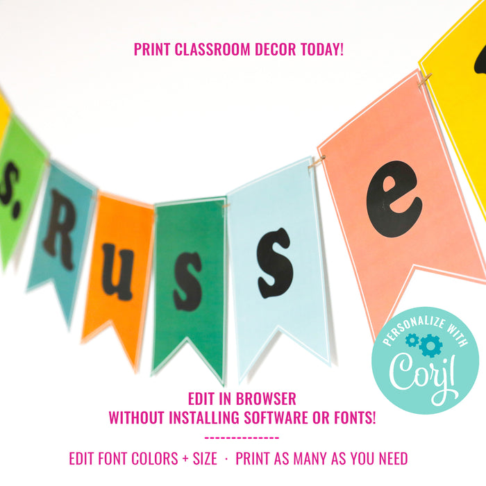 Classroom Teacher Name Banner | Editable Classroom Banner | Printable Back To School Decor For Teachers