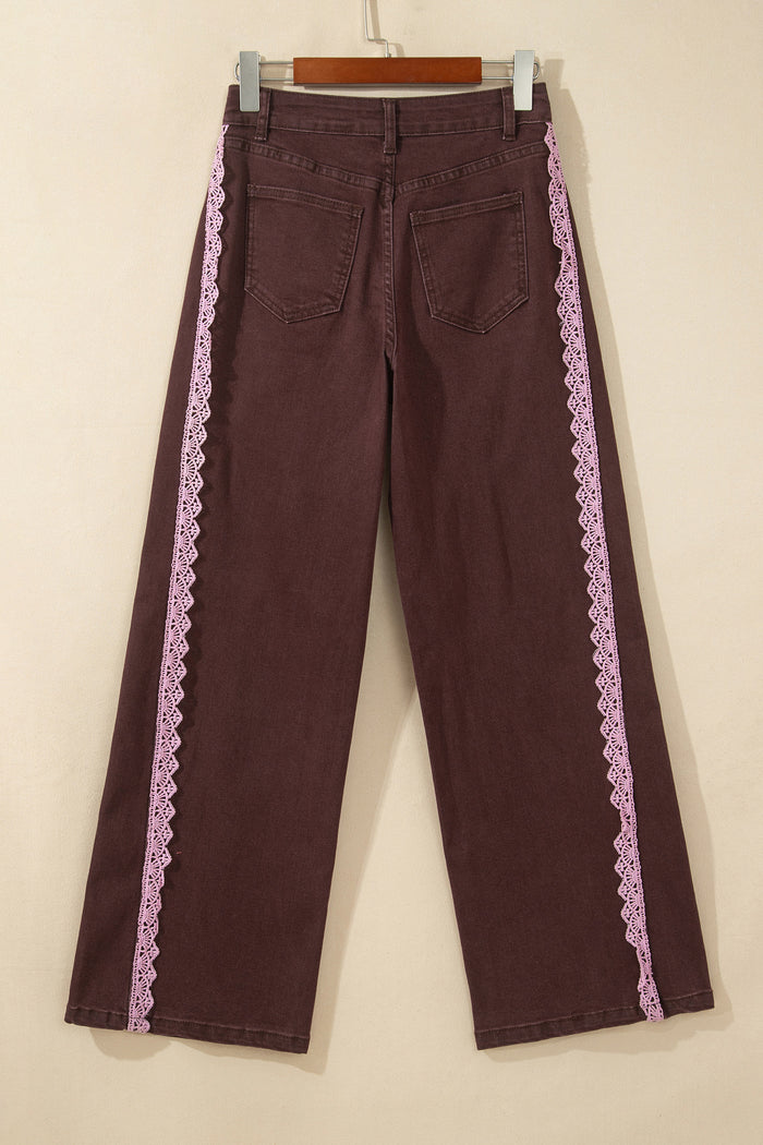 Coffee Lace Trim Casual Full-Length Regular Fit Jeans — image 05