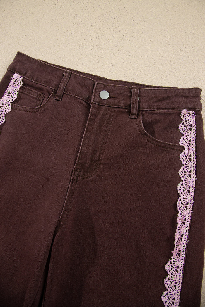 Coffee Lace Trim Casual Full-Length Regular Fit Jeans — image 06