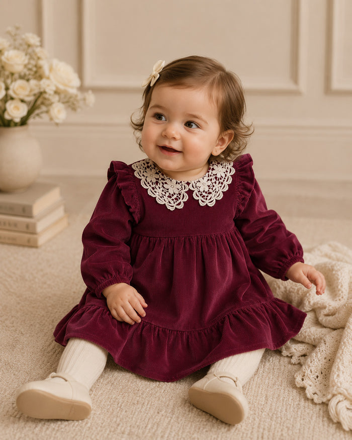 Baby Wearing Cordelia Corduroy Baby Dress and Bloomer Set, Organic Cotton by Viverano