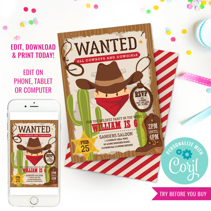 Cowboy Wild West Party Invitation