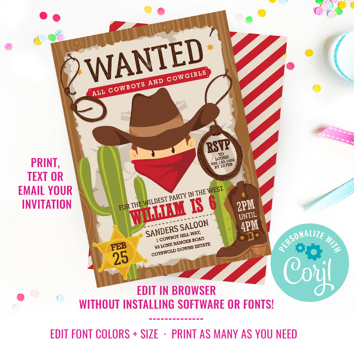 Cowboy Wild West Party Invitation