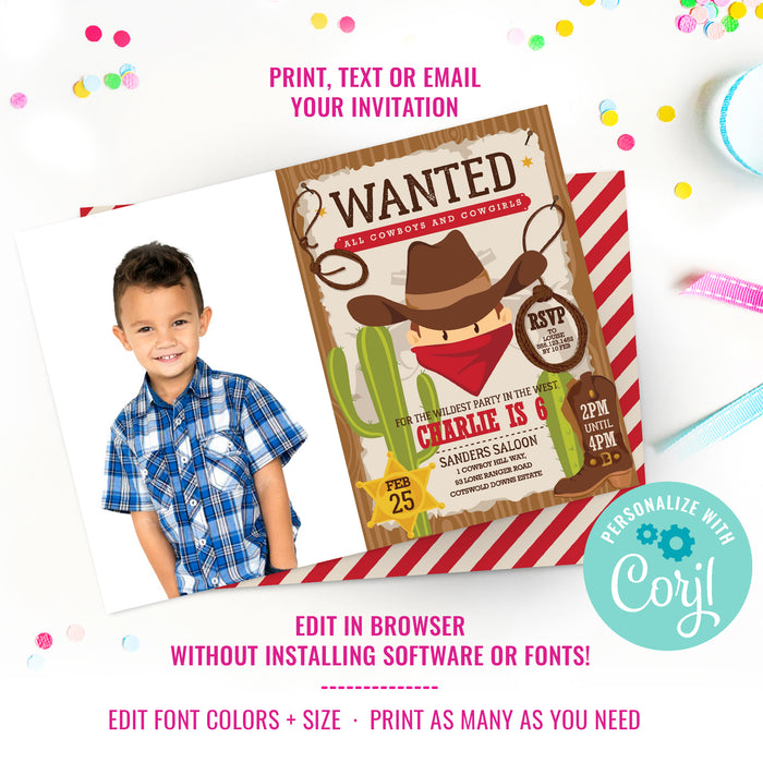 Cowboy Birthday Party Photo Invitation