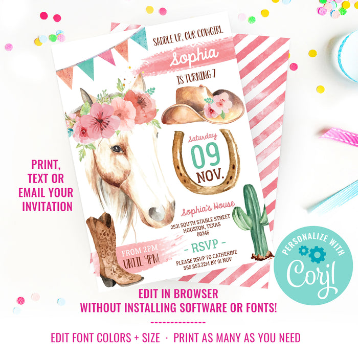 Cowgirl Birthday Party Invitation