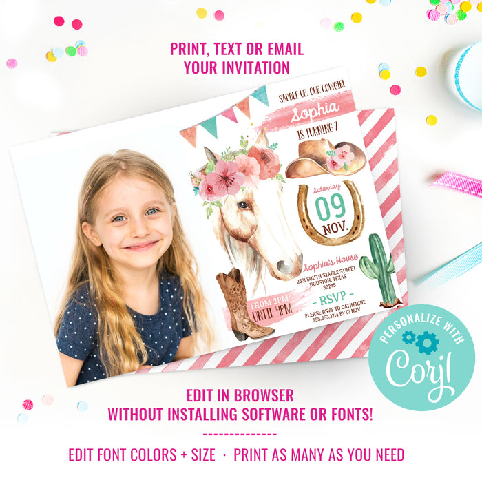 Cowgirl Birthday Photo Invitation