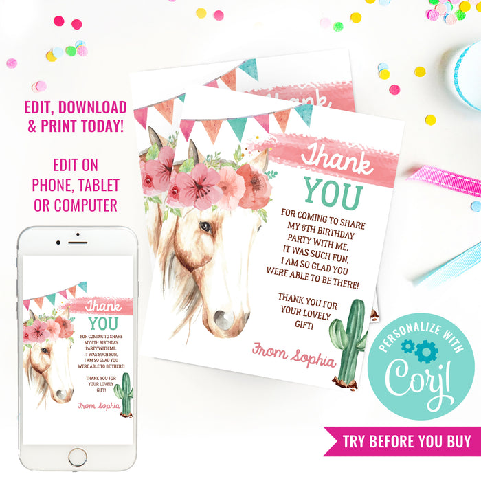 Cowgirl Birthday Party Thank You Card