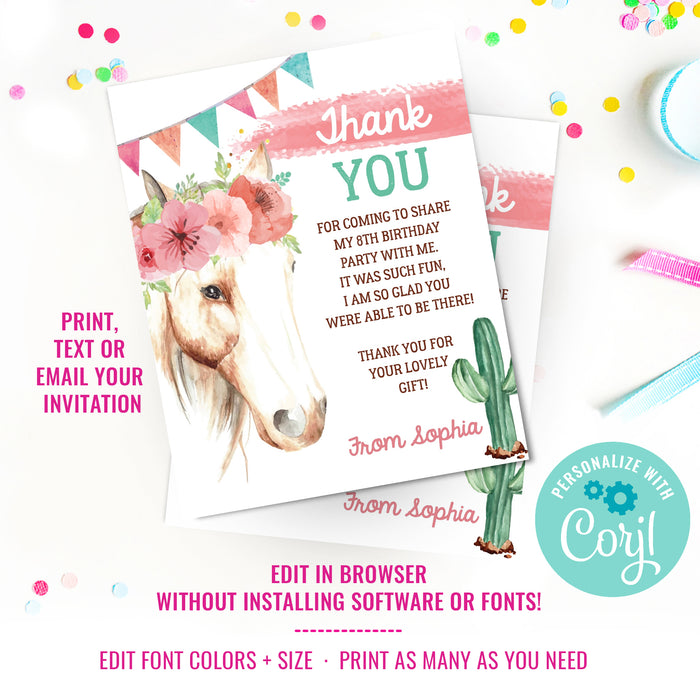 Cowgirl Birthday Party Thank You Card