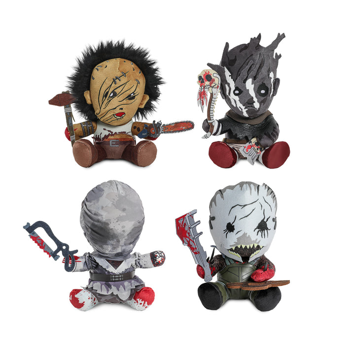 Dead by Daylight plush 4-pack featuring The Hillbilly, The Nurse, The Trapper, and The Wraith characters, soft collectible plush toys.
