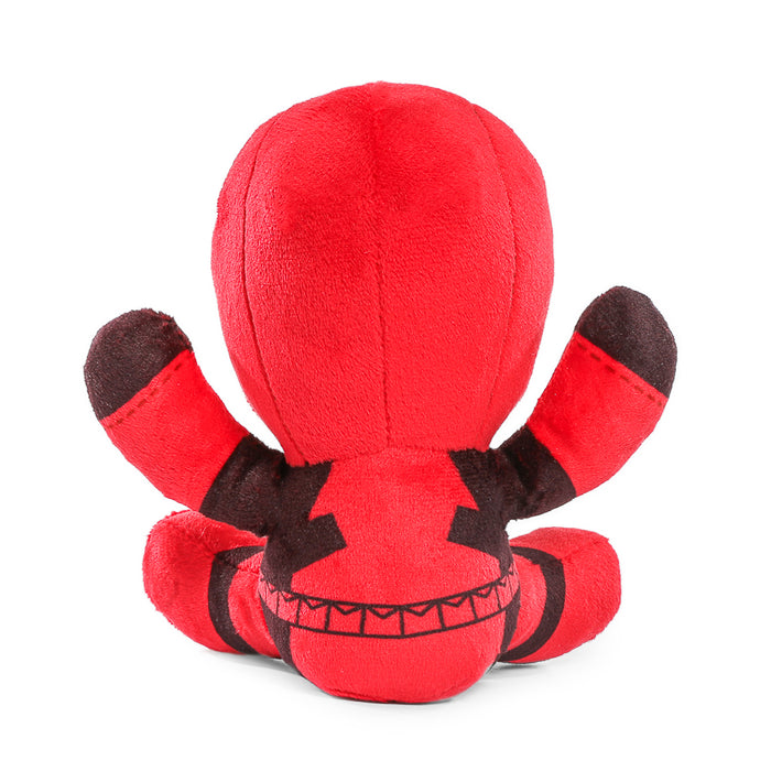 Deadpool with unicorn plush window clinger featuring vibrant colors and comic-style design, perfect for decorating windows or walls.