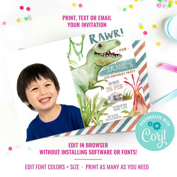 Dinosaur Birthday Party Photo Invitation