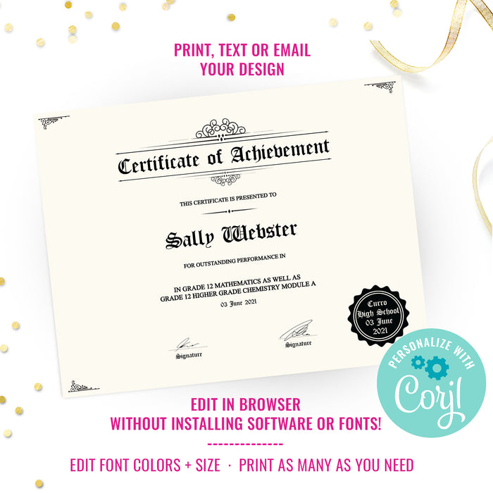Printable Certificate of Completion Award